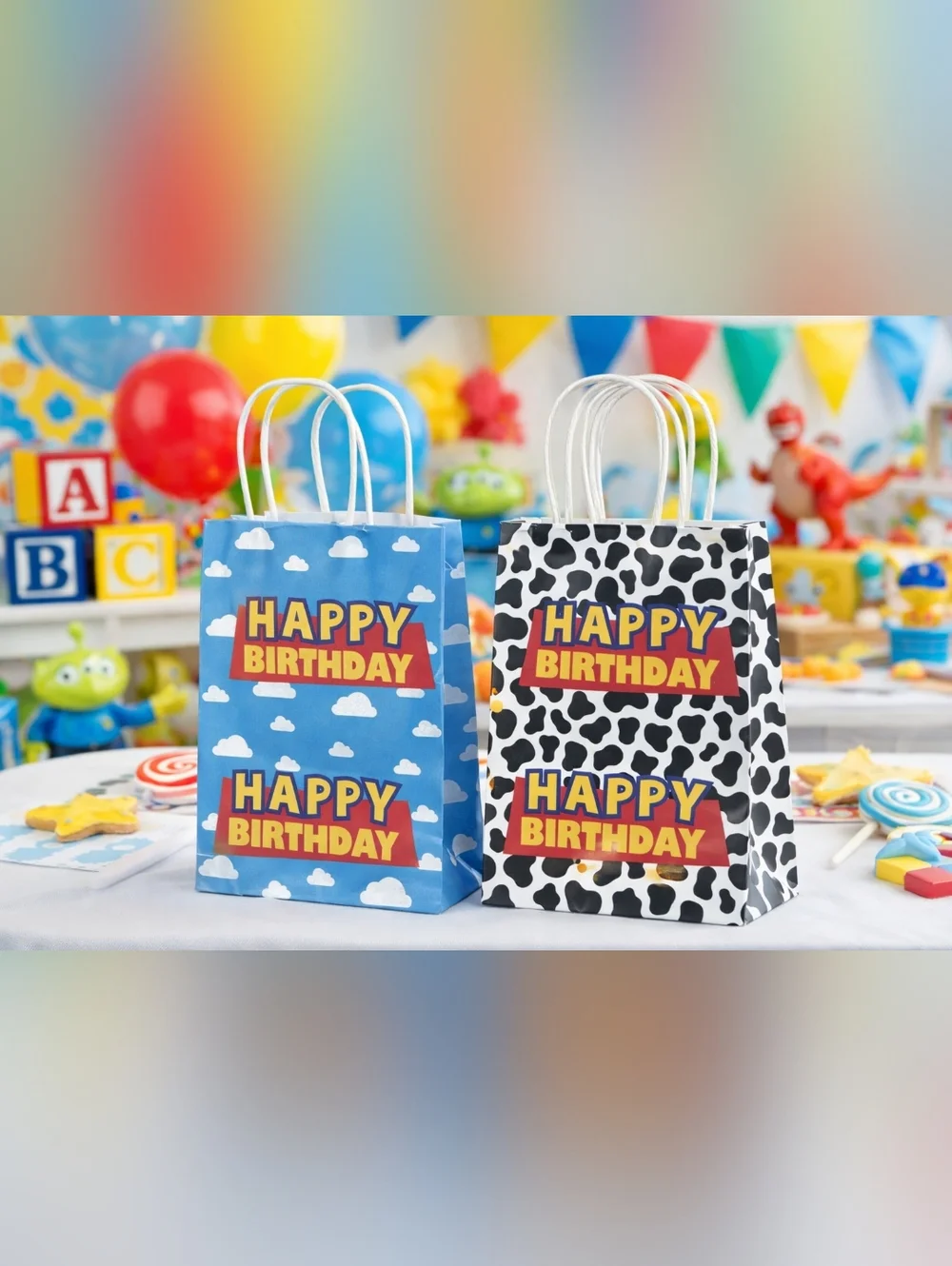 16 Pc Happy Birthday Party Favor Bags Set Cloud & Cow Print Treat Bags New